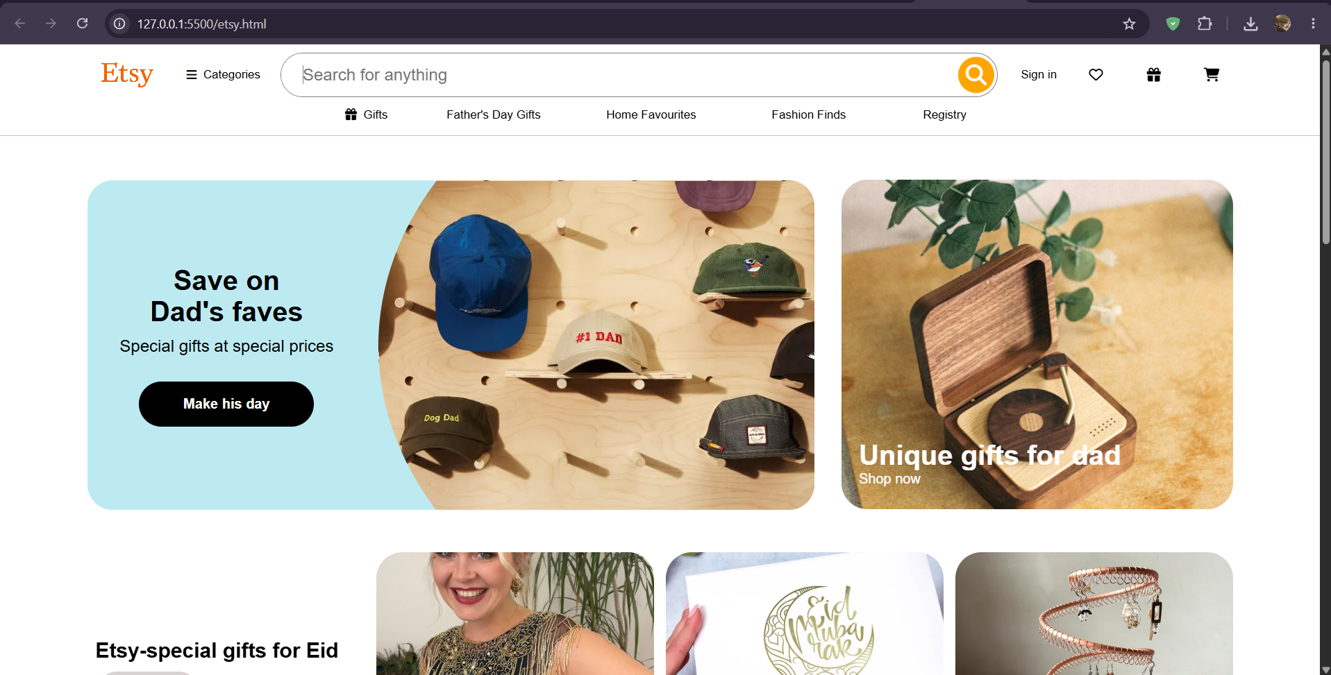 Etsy Clone project screenshot
